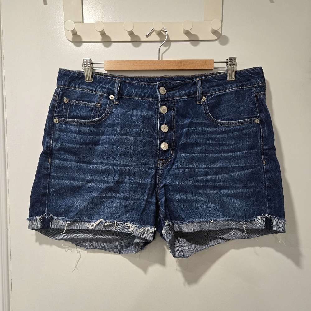 Dark Blue Denim Button-Front Women's Shorts